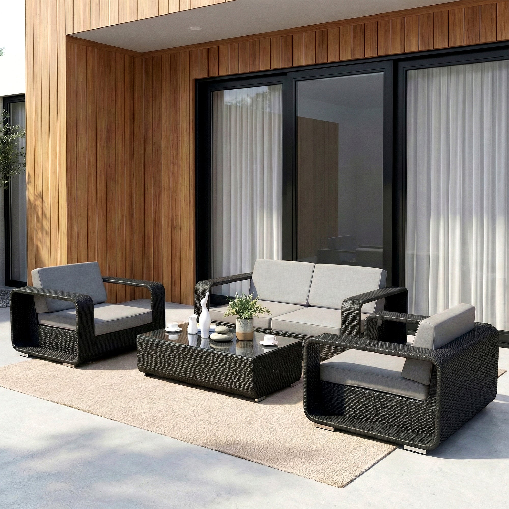 Akrivi Outdoor Sofa Set 2 Seater, 2 Single seater , 1 Center table (Black)