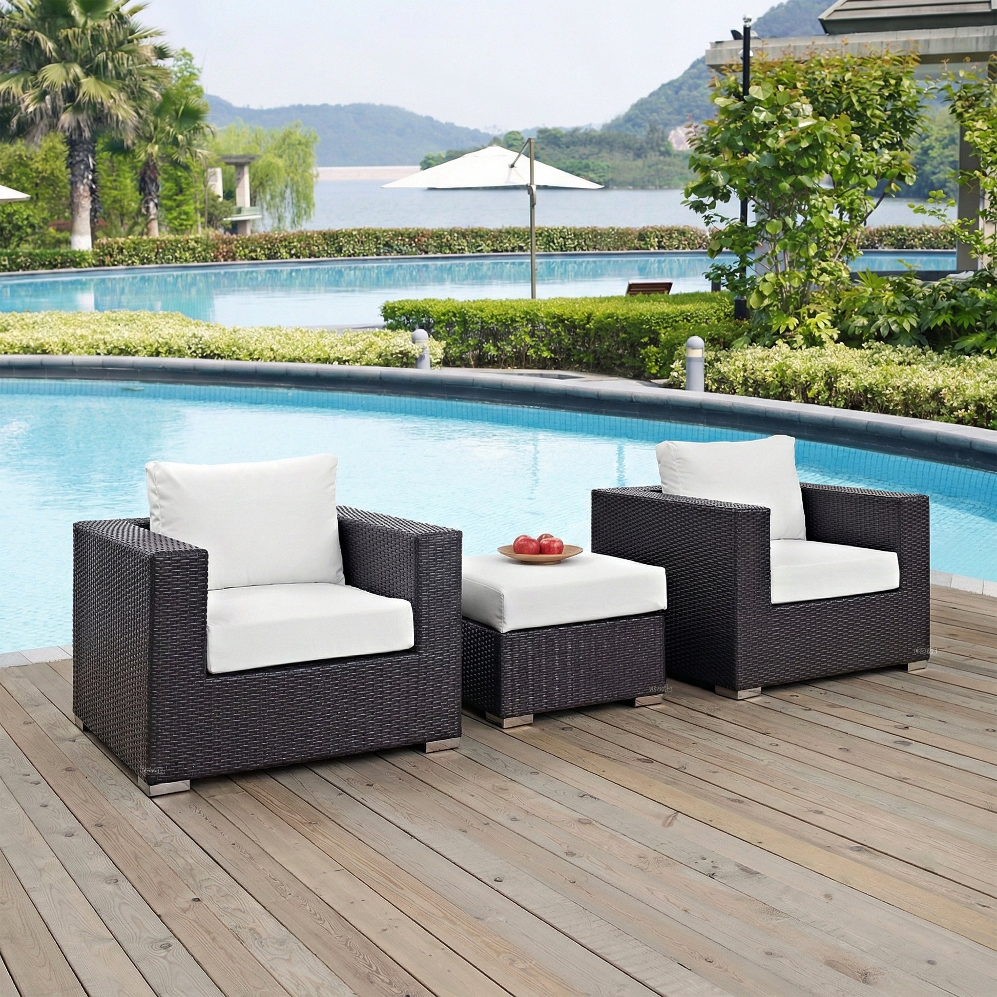 Cotta Outdoor Sofa Set 2 Single seater and 1 Ottoman (Brown + White)