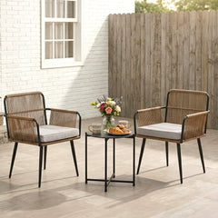 Susten Outdoor Patio Seating Set 2 Chairs and 1 Table Set (Tan) Braided & Rope