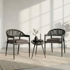 Brila Outdoor Patio Seating Set 2 Chairs and 1 Table Set (Black) Braided & Rope