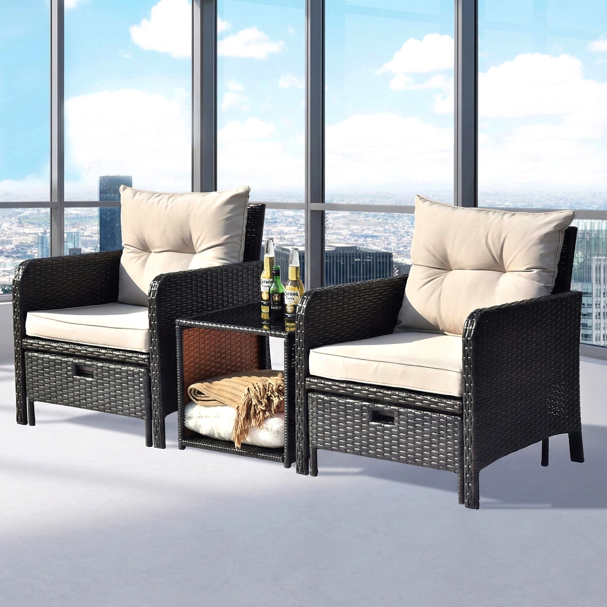 Masami Outdoor Sofa Set  2 Single seater with 2 ottoman and 1 Center Table (Black)