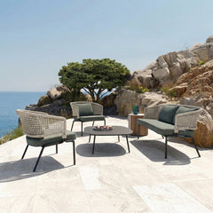 perola Outdoor Garden Balcony Sofa Set 2 Seater , 2 Single Seater 1 Center Table Set (Grey-Beige) Braided and Rope