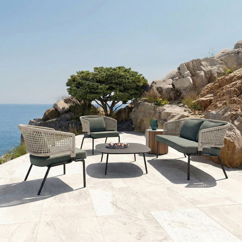 perola Outdoor Garden Balcony Sofa Set 2 Seater , 2 Single Seater 1 Center Table Set (Grey-Beige) Braided and Rope