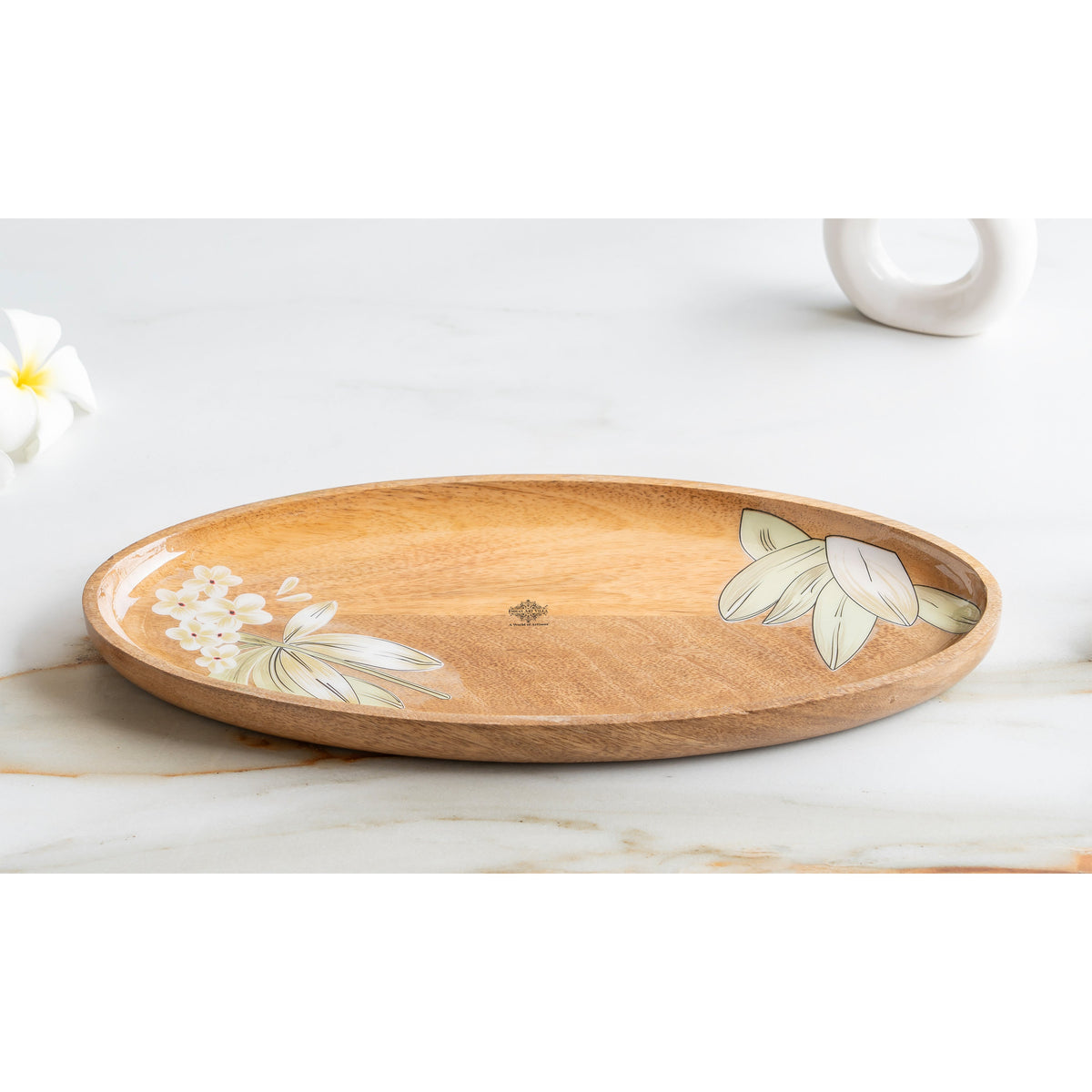 Wooden pluneria Flower Design Tray- Oval Shape