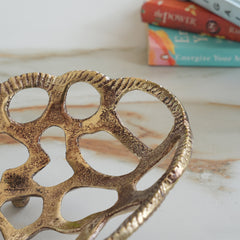 Brass Finish Oval Shape Hollow Design Tray/Fruit Basket
