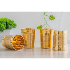 Pure Brass Hammered Lining Design Glass,220 ML