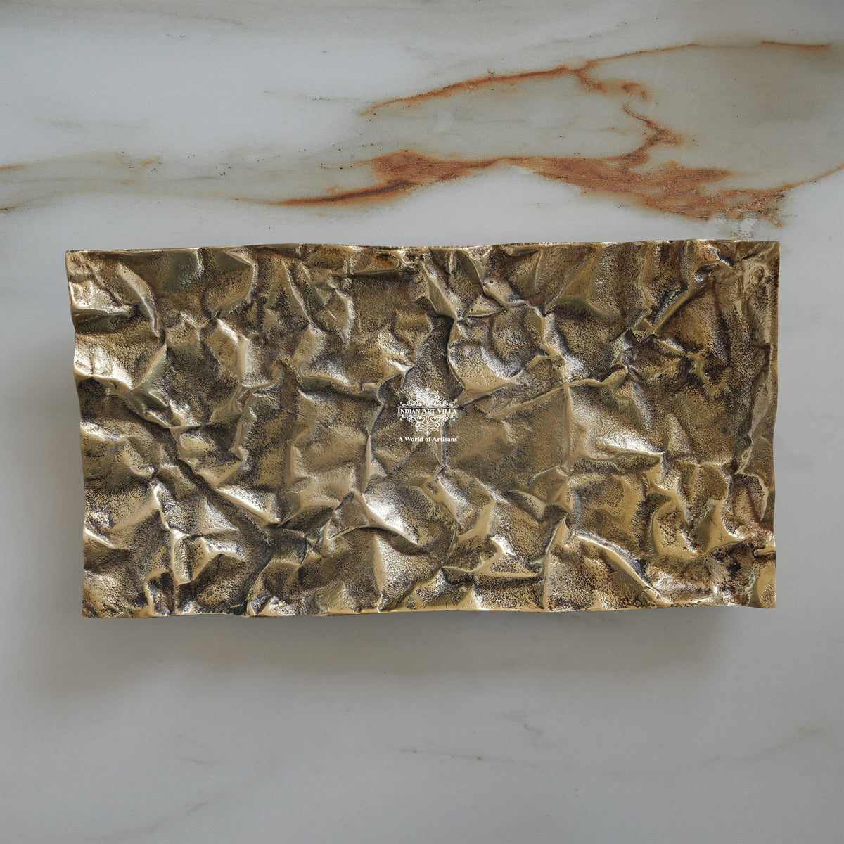 Brass Finish Antique Rough Finish Tray 14.3 Inches