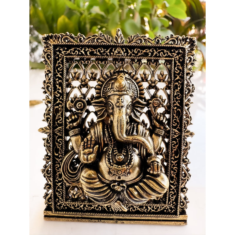 Pure Brass Miniature Ganesha Idol in Frame - 7.37 cm