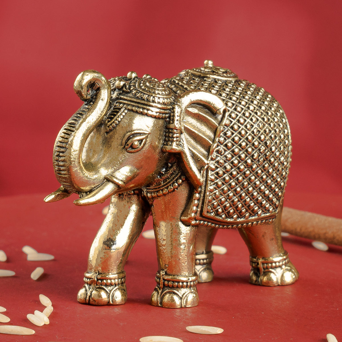 Brass Elephant Showpiece with Raised Trunk