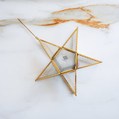 Brass & Glass Star Candle Stand with Handle- Decorative Accent