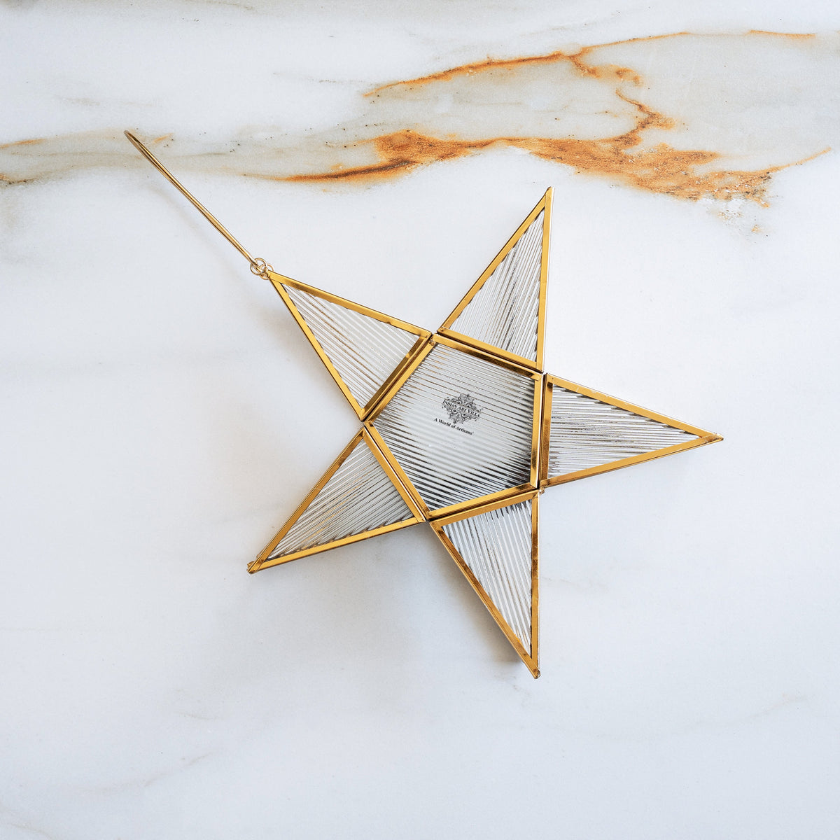 Brass & Glass Star Candle Stand with Handle- Decorative Accent