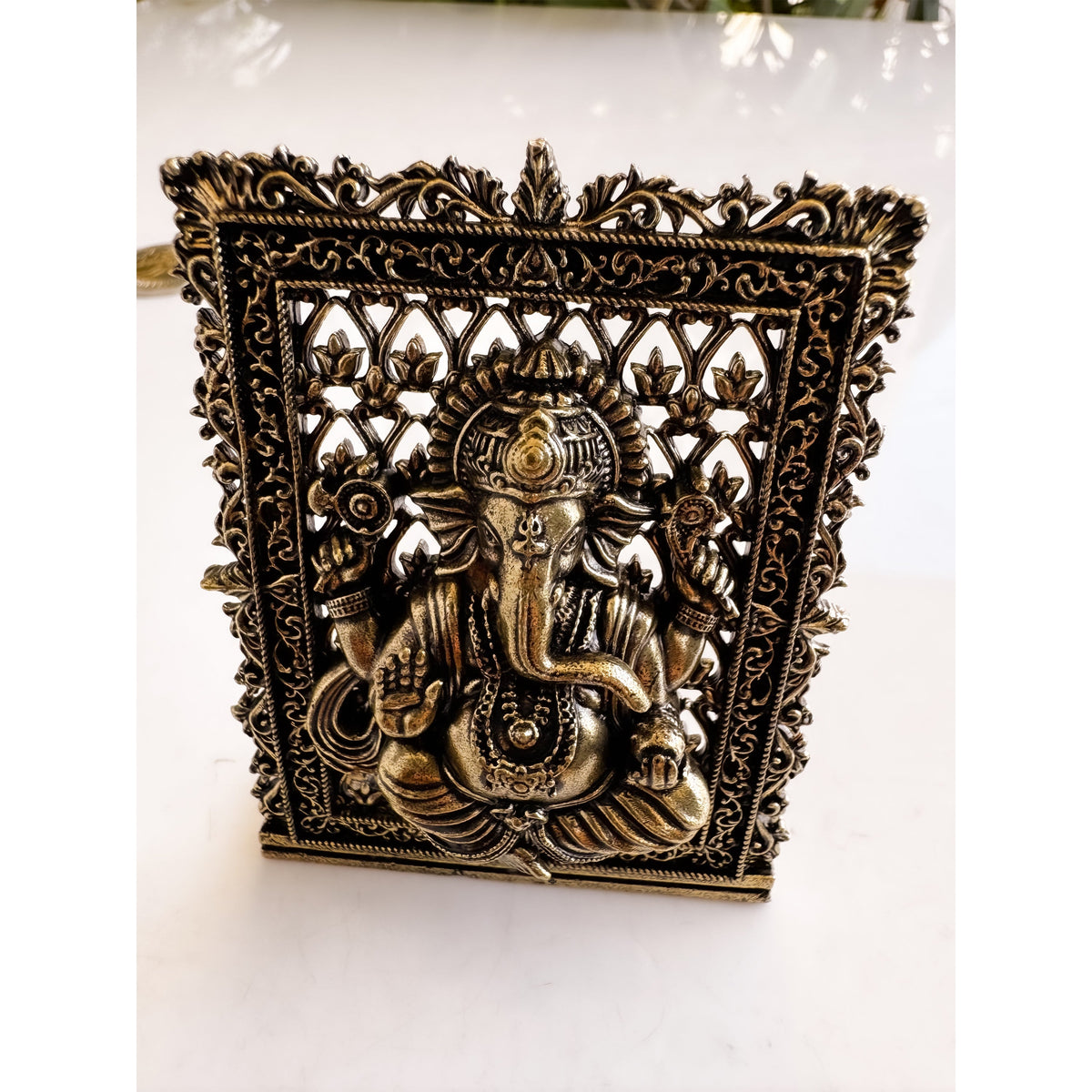 Pure Brass Miniature Ganesha Idol in Frame - 7.37 cm