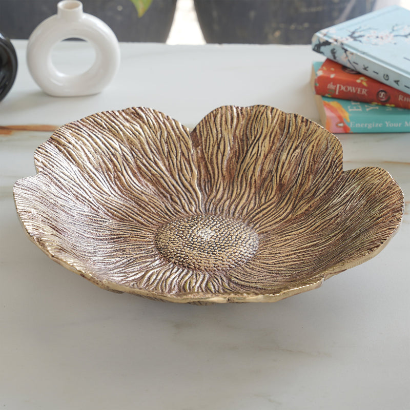 Brass Finish Sunflower Design Tray 13.5 Inches