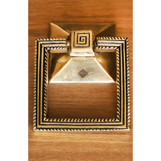 Pure Brass Door Knob With Square Design & Antique Touch, Decor Item For Home, Hotel & Restaurants, Size- 6x11.43 cm