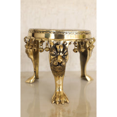 Brass Chowki with Antique Dark Deep Chakra Embossed Design, Decor Item For Home, Hotel & Restaurants, Size- 7.5x19.05 cm