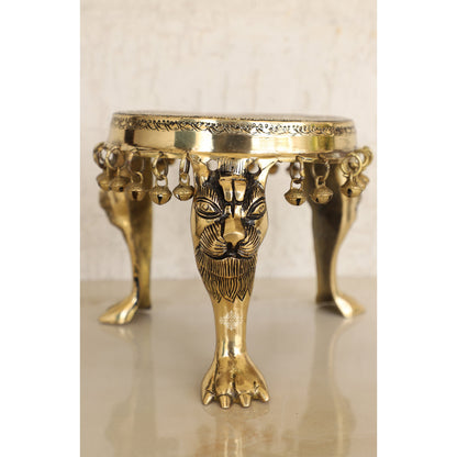 Brass Chowki with Antique Dark Deep Chakra Embossed Design, Decor Item For Home, Hotel & Restaurants, Size- 7.5x19.05 cm