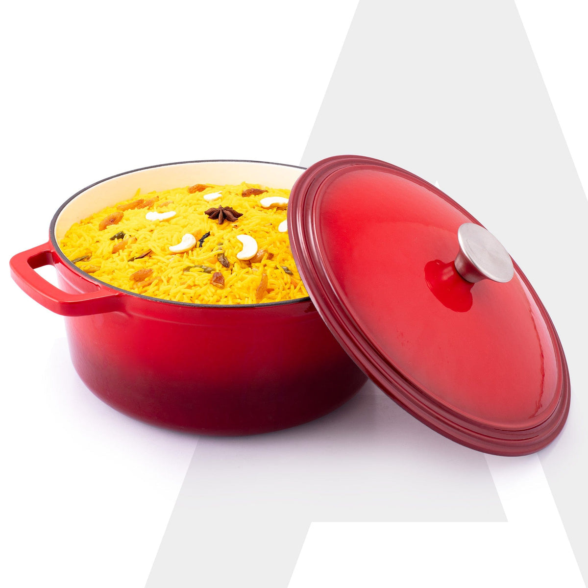 AGARO Royal Enamelled Cast Iron 5L Casserole with Lid, Cooking Pot, No Chemical Coating, Fast Heat, Heavy Weight, Gas & 