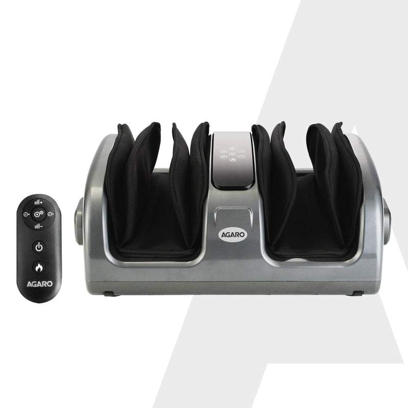 AGARO Elite Air Compress Foot Massager Corded Electric,Shiatsu Foot Massager,Kneading & Rolling Function,Lukewarm Heat,For Pain Relief,Improving Blood Circulation,Includes Remote Control,Grey-7