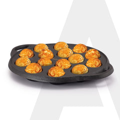 AGARO Royal Pre-Seasoned Cast Iron Paniyaram Pan, 15 pits (4cm x 2cm Each), No Chemical Coating, Rigid Handle, Fast Heat