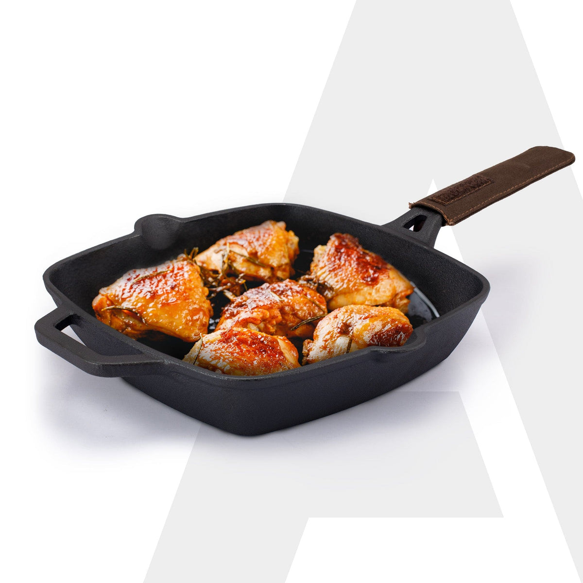 AGARO Royal Pre Seasoned Cast Iron Grill Pan, 24cm Diameter, 1.9L, No Chemical Coating, Rigid Handles, Fast Heating, Hea