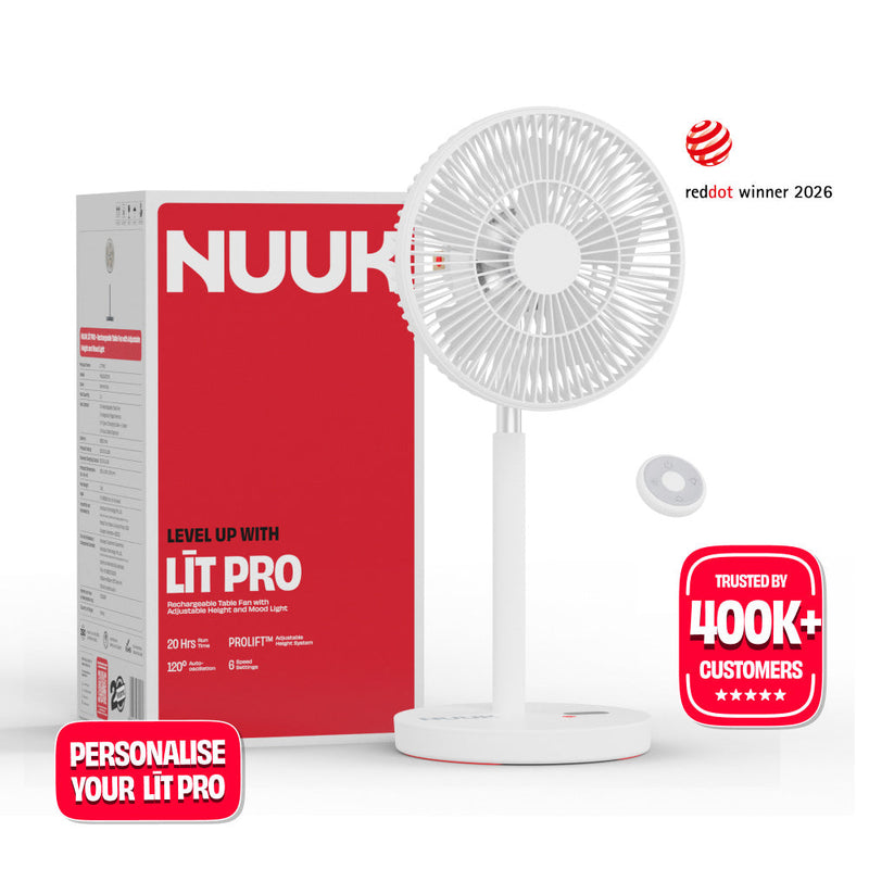 Rechargeable Table Fan with ProLift™ Adjustable Stem and Mood Light | LĪT PRO