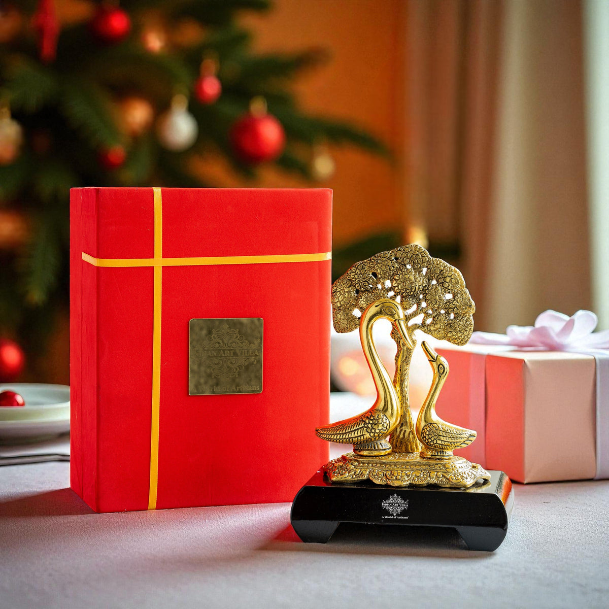 Brass Finish Swan Pair Showpiece – 22 cm Décor Gift