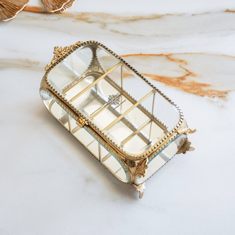 Brass & Glass Embossed Mini Almirah, 3.8 Inch Decorative Box for Home Decor & Gifting