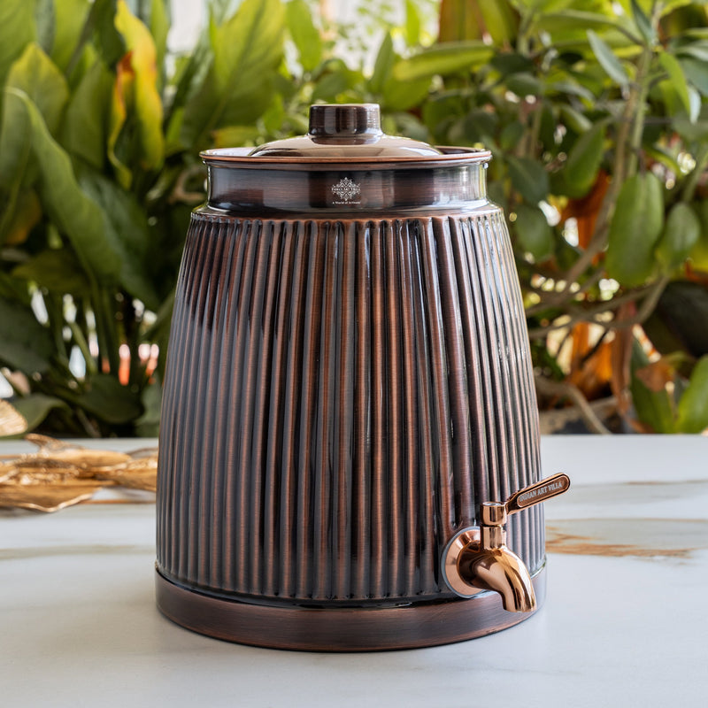 Copper Antique Brass Finish Barrel Design Water Pot 7000 ML with Tap & Lid