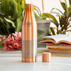 Pure Copper Bottle - Half Embossed Authentic Design