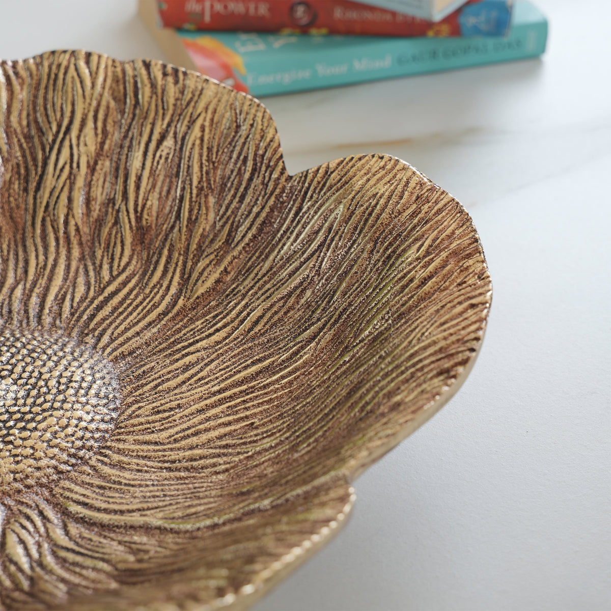 Brass Finish Sunflower Design Tray 13.5 Inches