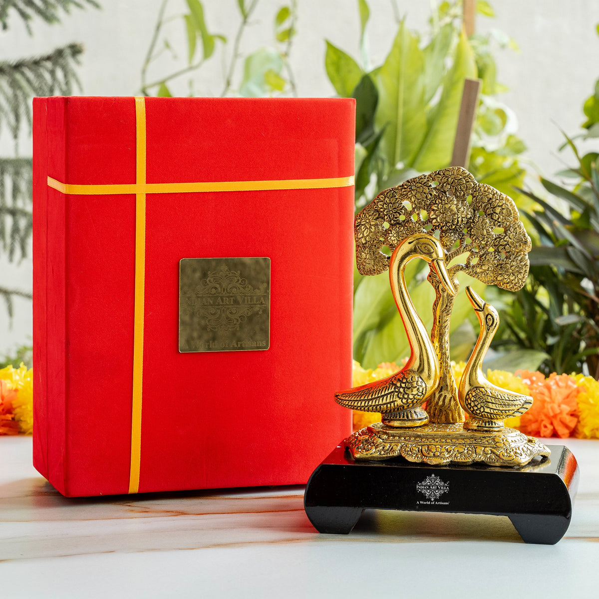 Brass Finish Swan Pair Showpiece – 22 cm Décor Gift