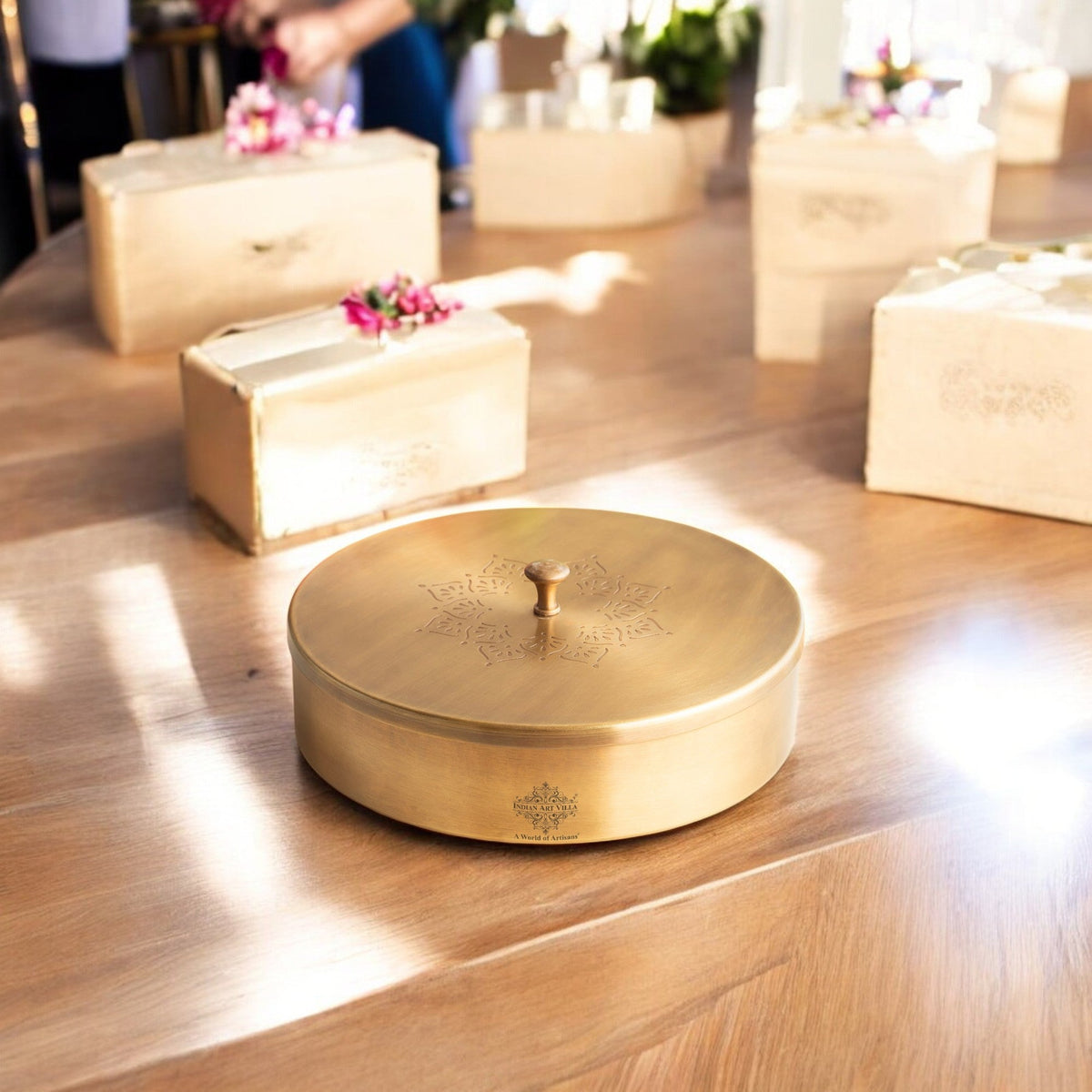 Pure Brass Multi Purpose Box with Antique Embossed Design