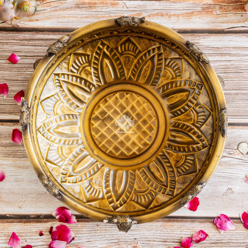 Brass Urli with Elephant Trunk Design -Antique Embossed
