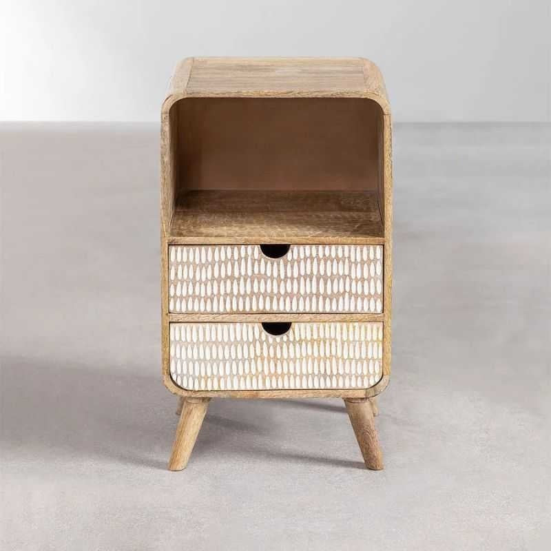 Riva Side Table | Wood Finish Nightstand with Woven Drawers | 2-Drawer Design | Bedroom or living room table