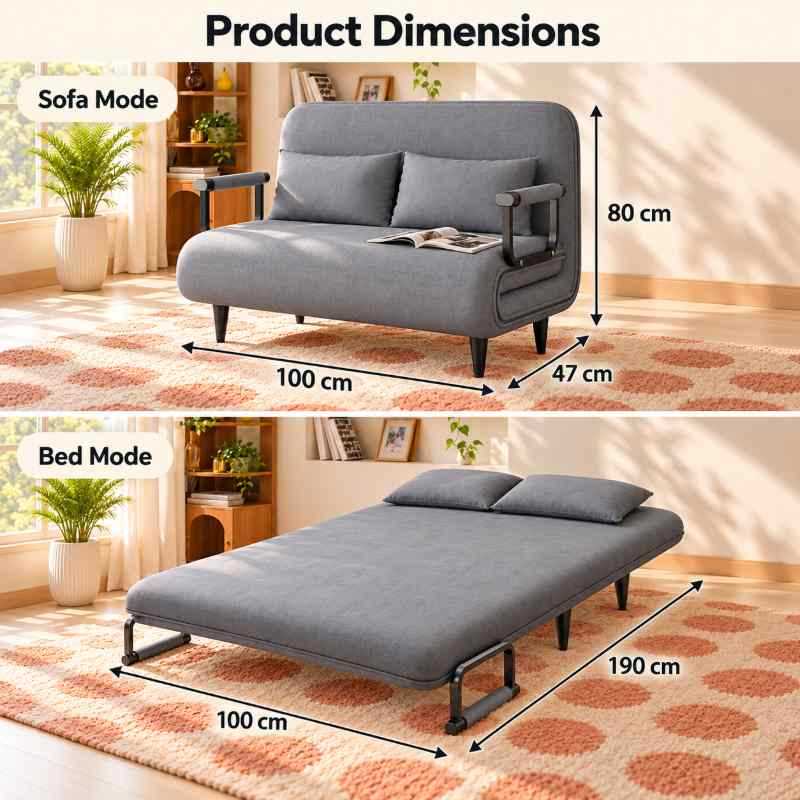 2 Seater Folding Sofa Come Bed, Convertible Sleeper Sofa for Living Room & Guest Room, Double Seat Sofa Bed, Space Saving Folding Sofa Recliner Bed