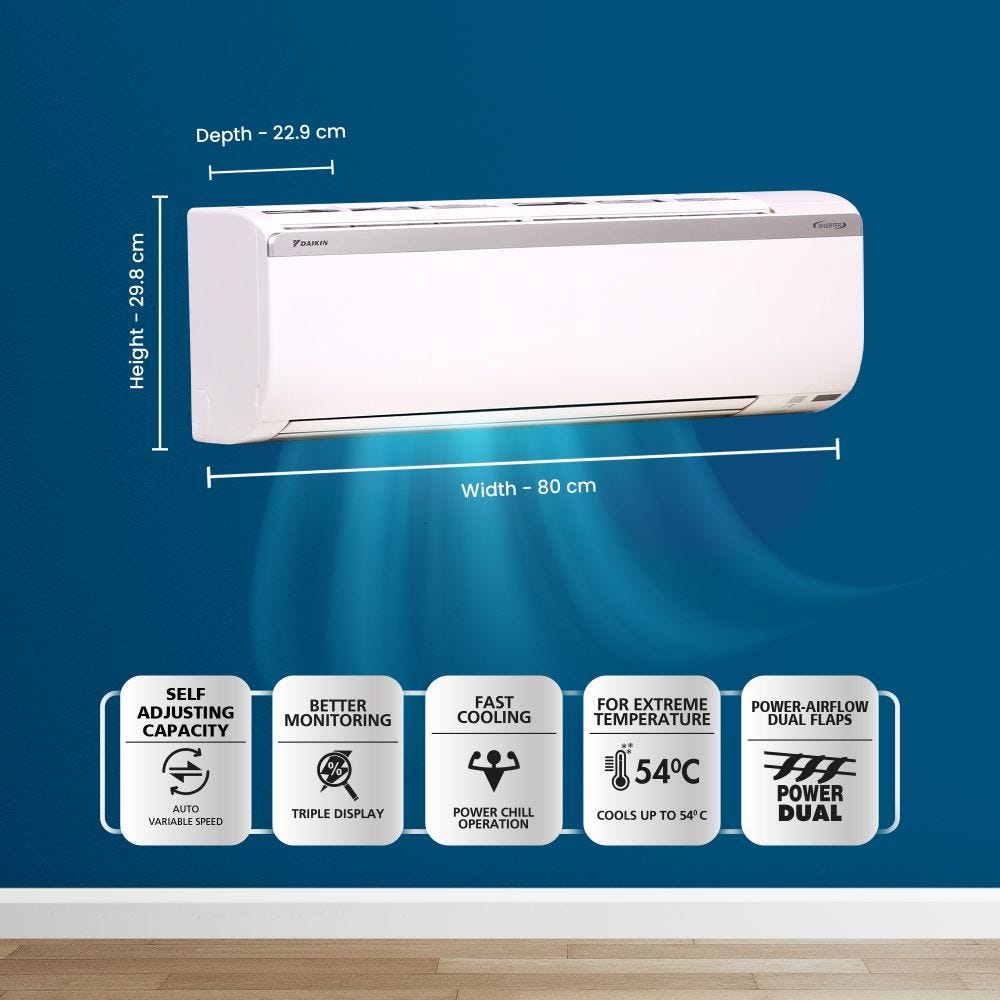 Daikin Premium Series 1 Ton 5 Star Inverter Split AC (FTKM35U, White)