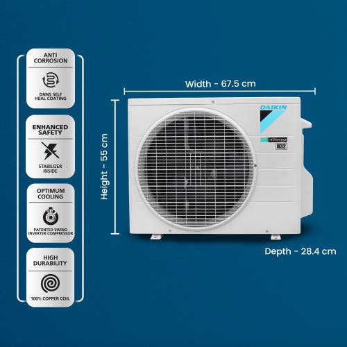 Daikin Premium Series 1 Ton 5 Star Inverter Split AC | 100% Copper | PM 2.5 Filter | Dew Clean Technology | Power Chill Operation | 5.2 ISEER (ATKM35UV)
