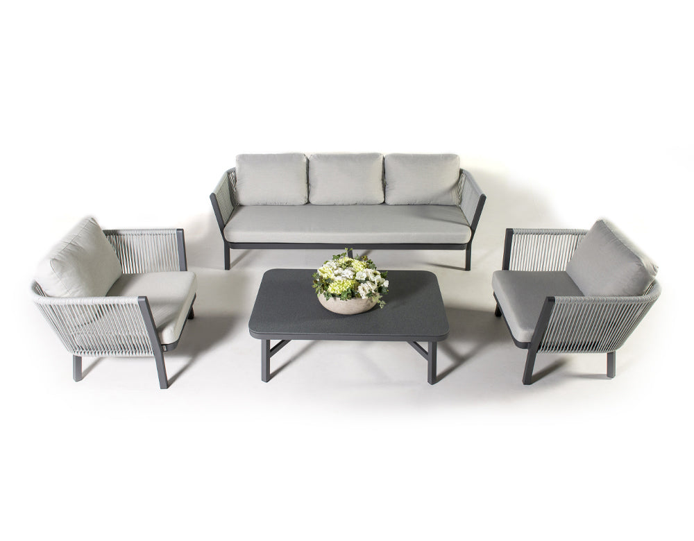 Montalti Outdoor Sofa Set 3 Seater, 2 Single seater and 1 Center Table (Grey) Braided & Rope
