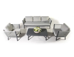 Montalti Outdoor Sofa Set 3 Seater, 2 Single seater and 1 Center Table (Grey) Braided & Rope