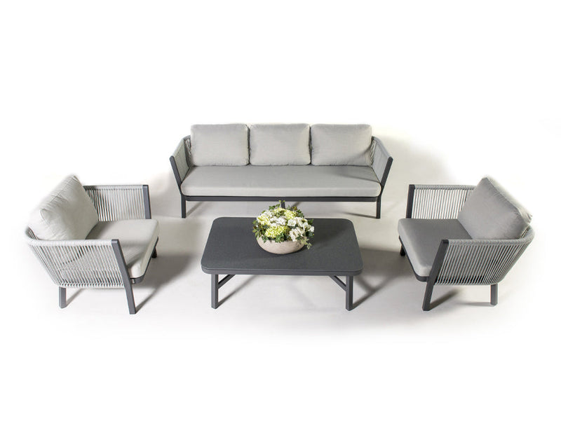 Montalti Outdoor Sofa Set 3 Seater, 2 Single seater and 1 Center Table (Grey) Braided & Rope
