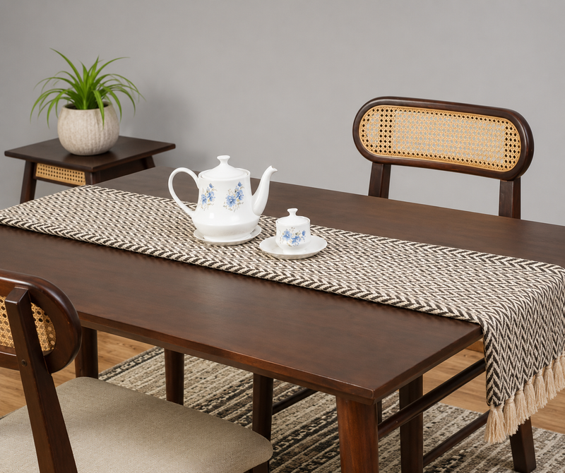 Ashton Solid Wood Rattan Cane Dining Table 4 Seater Set