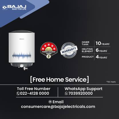 BAJAJ Shield Series New Shakti 10L 10 L Storage Water Geyser | with Free Pipes and Free Installation (White & Grey)