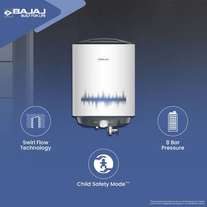 BAJAJ Shield Series New Shakti 10L 10 L Storage Water Geyser | with Free Pipes and Free Installation (White & Grey)