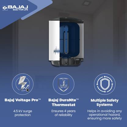 BAJAJ Shield Series New Shakti 10L 10 L Storage Water Geyser | with Free Pipes and Free Installation (White & Grey)