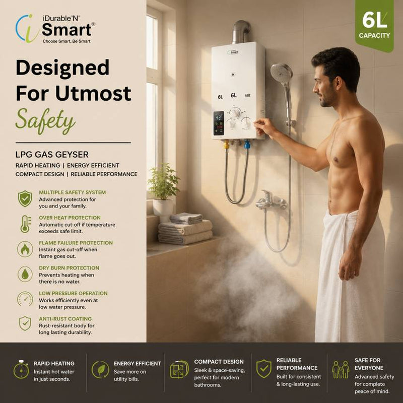 Idurable 'N' Smart Automatic Multiple Safety System & Anti-Rust Coating-A-6 6 L Instant Water Geyser-3