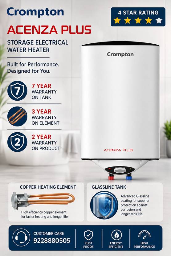 Crompton Acenza Plus (ASWH-6110), GlassLine Tank, 7 Year Warranty, Pipe Free 10 L Storage Water Geyser-3