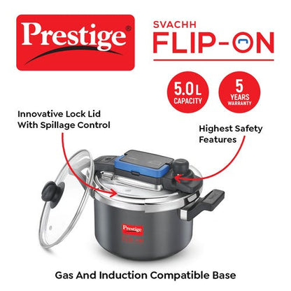 Prestige Svachh Flip-on Hard Anodised Gas and Induction Compatible Pressure Cooker with Glass Lid, (Black)