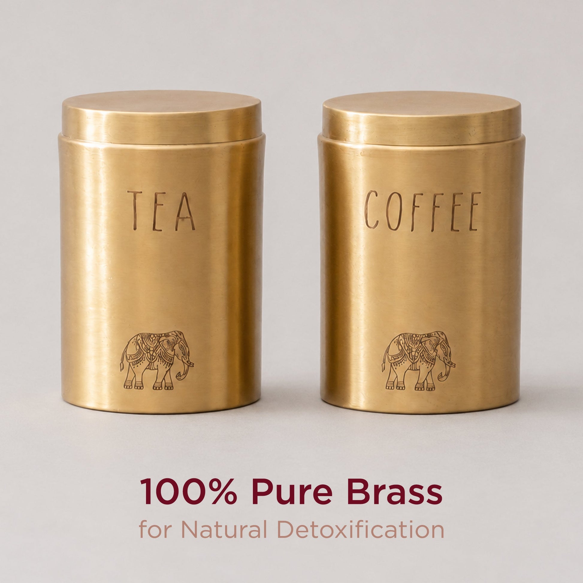Pure Brass Tea and Coffee Container Set with Elephant Motif