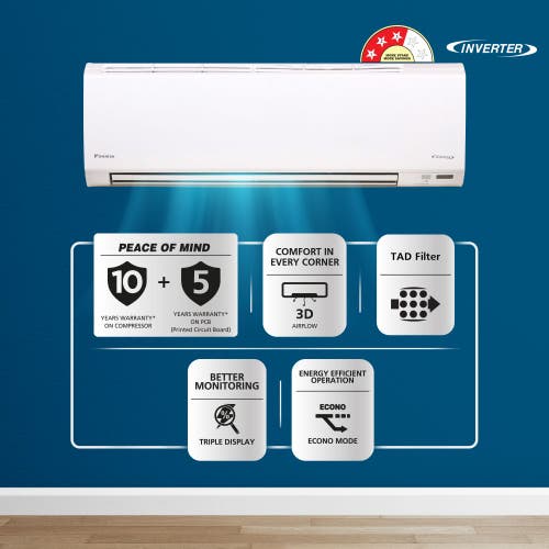 Daikin Premium Series 1.8 Ton 3 Star Inverter Split AC | 100% Copper | Titanium Apatite Air Purifying Filter | Coanda Airflow | Power Chill Operation (ATKL60U, White)