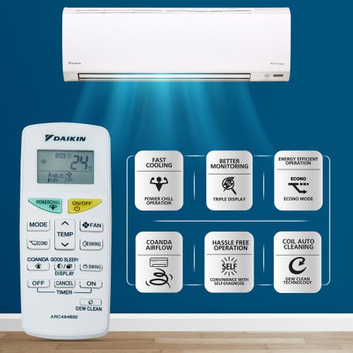 Daikin Premium Series 1.8 Ton 3 Star Inverter Split AC | 100% Copper | Titanium Apatite Air Purifying Filter | Coanda Airflow | Power Chill Operation (ATKL60U, White)